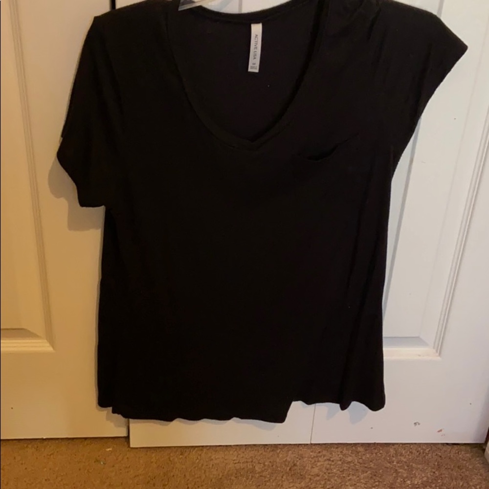 Black v neck tee with pocket on left chest